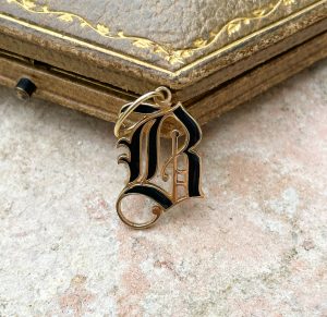 Gothic Large Initial B Gold & Enamel Charm