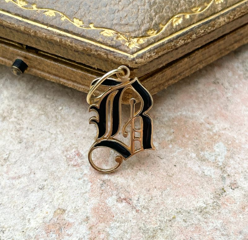 Gothic Large Initial B Gold & Enamel Charm