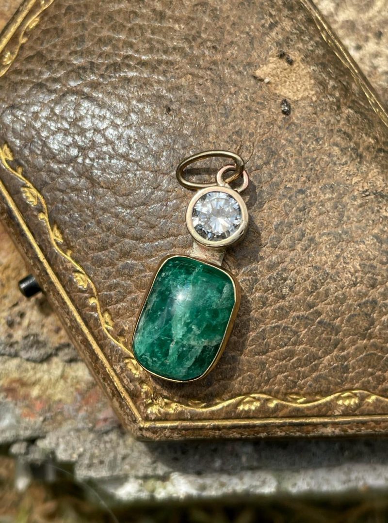 Contemporary Emerald and Diamond Pendant