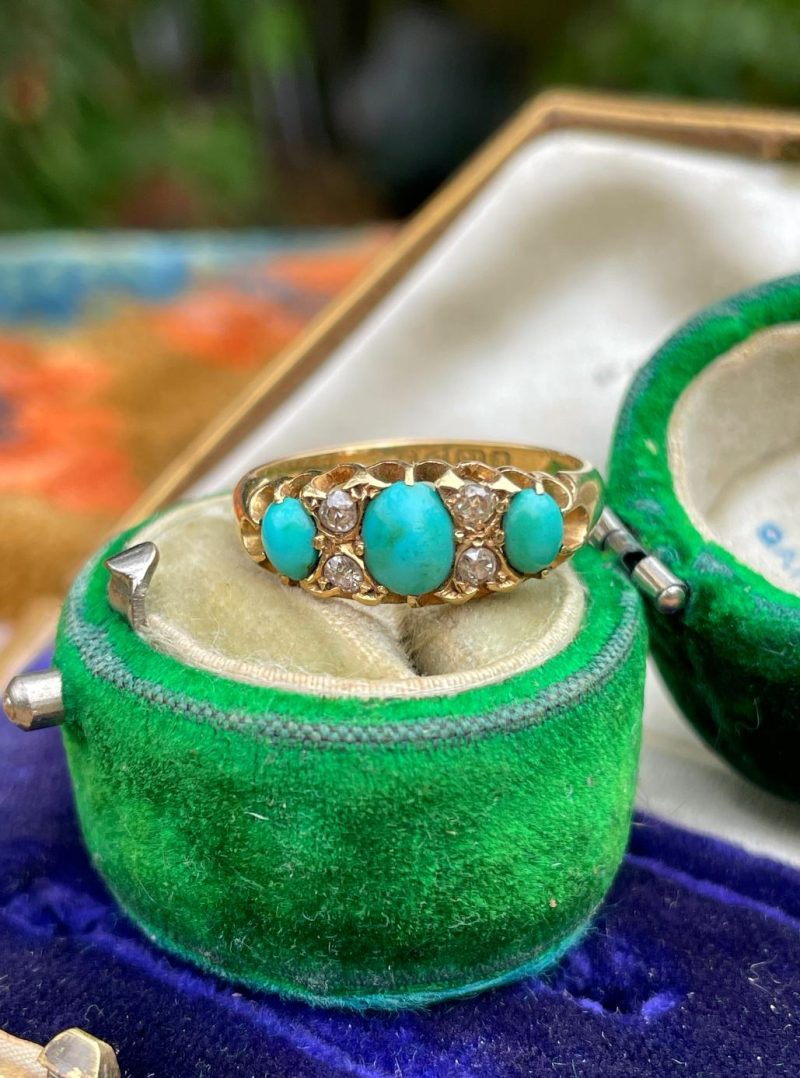 Antique Victorian Turquoise and Old Cut Diamond Ring