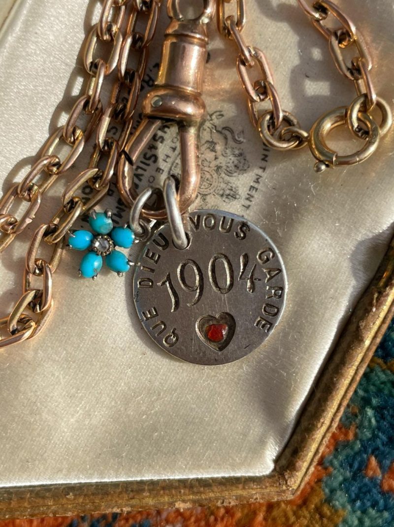 Antique French Silver Charm with Enamel Heart