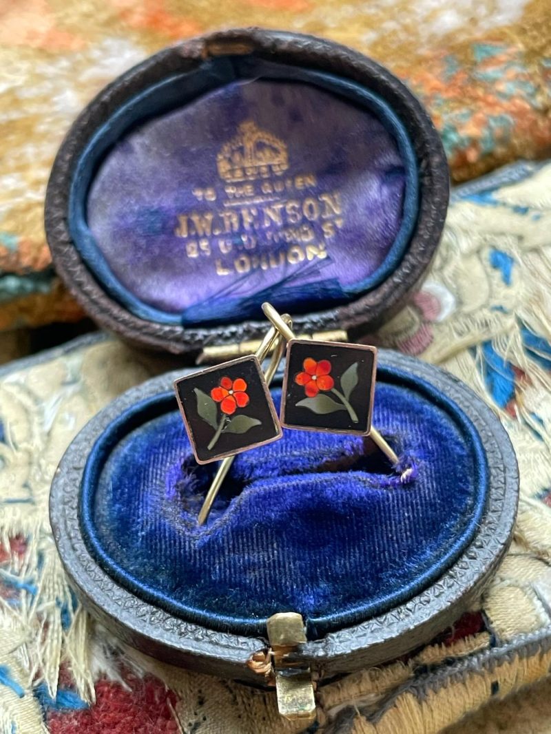 Antique Victorian Gold Pietra Dura Earrings