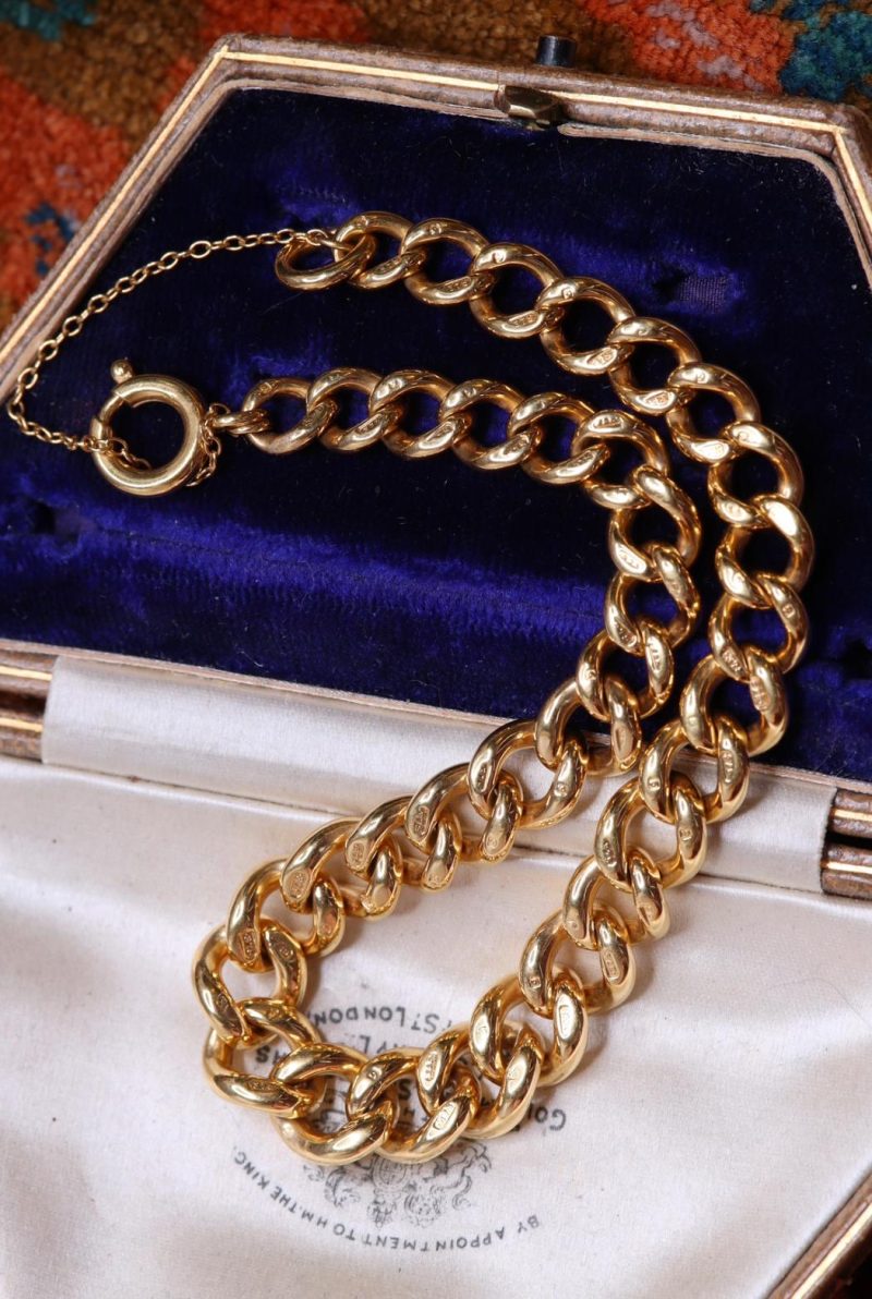Antique Edwardian 1900 9ct Yellow Gold Curb Bracelet