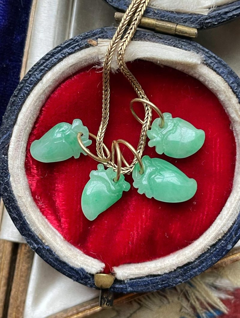 Carved Jade Anatomical Heart Charms